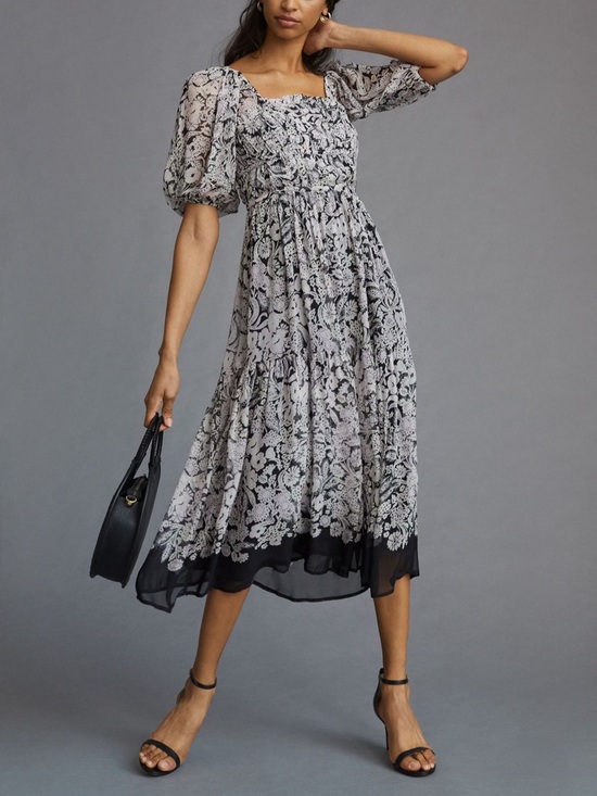 Anthropologie Dresses & Skirts - Anthropologie Black and White Floral Smocked Midi Dress